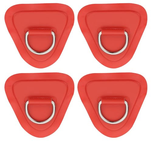 PATIKIL 3.5 Paddle Board D Rings, 4 Pcs Stainless Steel D-Ring PVC Patch Pad No Glue Include for Raft Kayak Inflatable Boat Surfboard, Red
