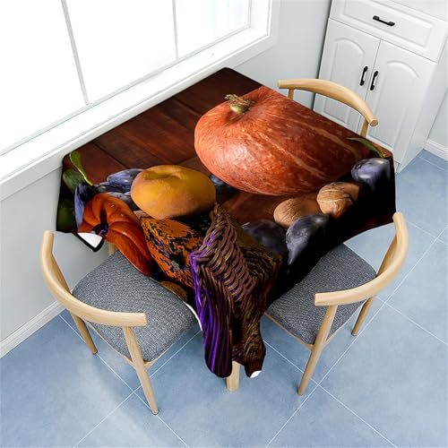 Treer Square Table Cloth, Orange Pumpkin Wipe Clean Tablecloth, Splash Proof Tablecloths, Washable Table Cloths for Kitchen Decoration Outdoor Picnic Birthday Wedding (90x90cm,Pumpkin 3)