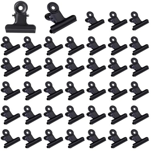 40 Stück Kleine Bulldogge Büroklammern, 22mm Multi-function Binder Clip for Klammern,Mini Metall klammern Briefklemmer für Tags Taschen, Fotos,Zeichnungen, Kunsthandwerk, Büro, Küche (Schwarz, 22mm)