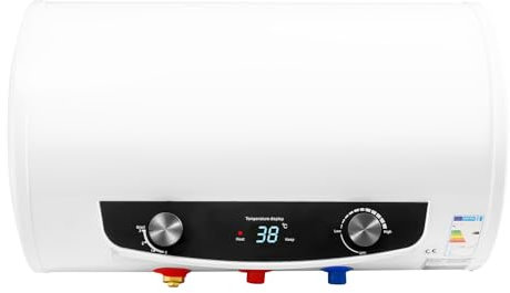 Elektrospeicher Warmwasserspeicher, 2kW 35 Liter Wandhängender Boiler mit Handbrause & Wasserhahn, 25-75°C mit Digitalanzeige, G1/2 Schnittstelle