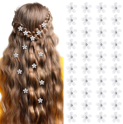 20 Stück Haarspangen Damen Kleine Blumen, Haarschmuck Mädchen Haarspange Blume Weiße Mini Dekorative Haarspangen Niedlich Blumen für Damen Mädchen Geburtstag Party Hochzeitsfeier