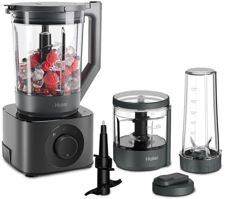 Haier I-Master Series 7 Kitchen Machine Food Blender, 1200W Motor [HBL7W5] | 6 Programmes: Chop, Blend, Ice Crush, Cream, Knead & PreClean, 10 Speeds, Includes 2L Jug, 0.5L Chopper Bowl, 0.7L Travel Jug