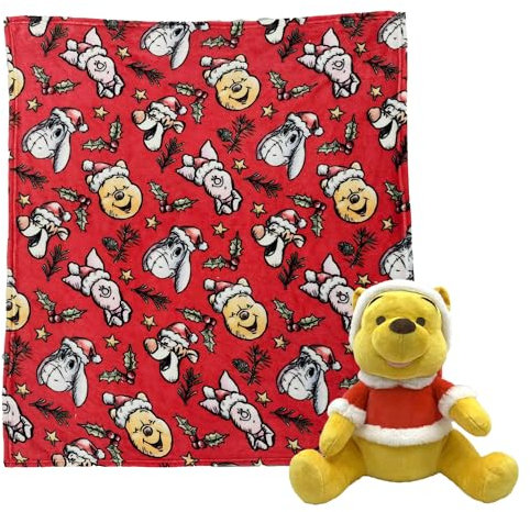 Northwest Character Hugger Kissen & Silk Touch Überwurfdecke Set, 101,6 x 127 cm, Winnie Puuh Festive Friends