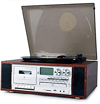 CAFIEDR Giradischi, Giradischi Bluetooth a Valigia per Dischi, Giradischi a 3 velocità e Radio CD Tape Radio Audio