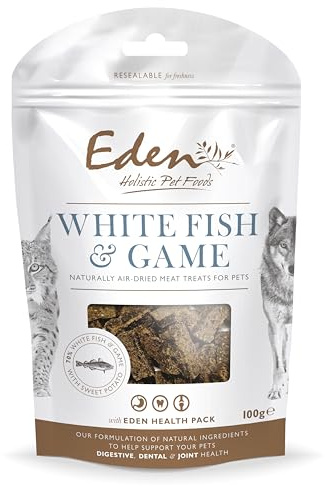 White Fish & Game Treats 100G, Suitable for Cats & Dogs (Puppies 8 weeks+, Adult and Senior Dogs) (Kittens, Adult & Senior Cats), Succulent soft Air-Dried Treats, perfect for training or as a reward