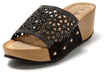JOMIX Mules Femmes Compensés Sandales avec Tige Ajourée Tongs été Confortables pour Piscine Plage Mer