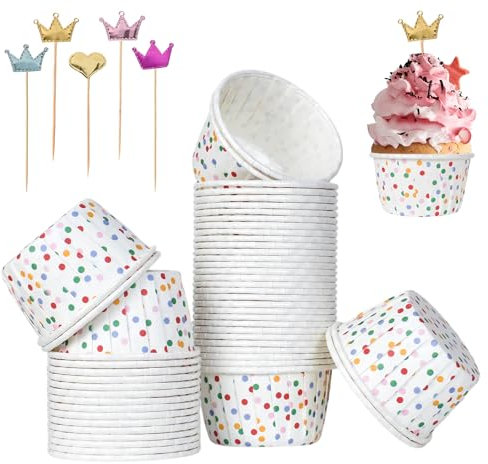 50 Pezzi Pirottini per Muffin di Carta, Pirottini per Cupcake Punto Colorato, Stampi per Cupcake Antigrasso, Pirottini per Muffin con Inserti per Decorazioni per Ttorte, per Compleanni, Natale, Feste