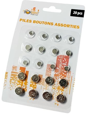 Pack de 20 Piles Boutons Assorties pour Appareils Multiples - 5 Types différents - LR621, LR41, LR626, LR1130, LR44
