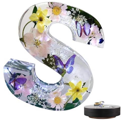 Blumen Harz Nachtlicht - Personalisiertes Namensnachtlicht, Getrocknete Blumen-Buchstaben Aus Kunstharz Mit LED-Licht, Gepresste Blumenharzbuchstaben, Sie Muttertagsgeschenke, Für Mutter, F-rau