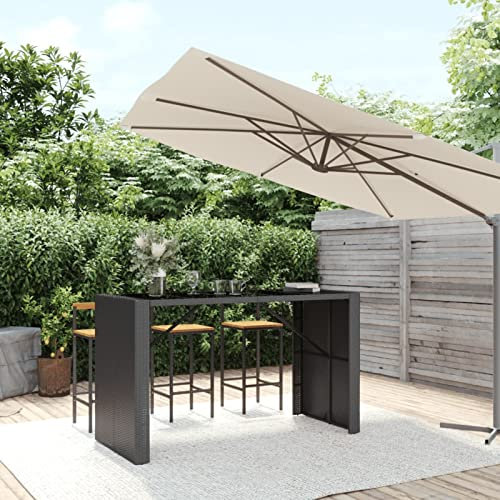 Xichuzi Bartisch mit Glasplatte Schwarz 185x80x110 cm Poly Rattan Küchentisch, Esstisch, Bar Tisch, Minibar Schrank, Bar Möbel, Kuchen Tisch, Kaffeebar Möbel