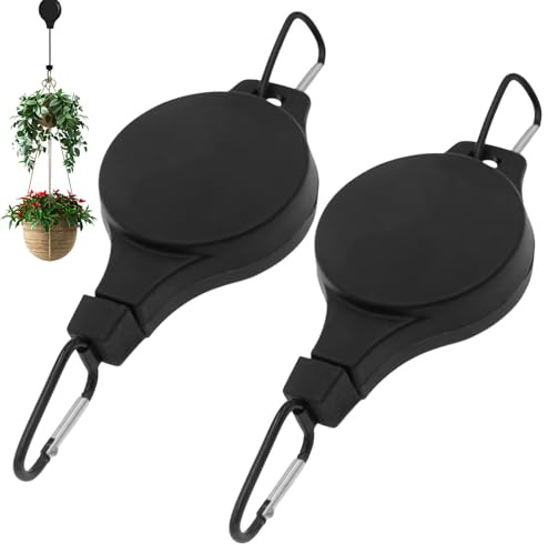 Colorich 2 Stück Haken für Blumenampel Einziehbarer, Blumenampel Halterung, Verstellbarer Hängetopf für Pflanzen Ampelaufzug Haken, Seilzugratsche für Hängende Pflanzenkörbe, Vogelfutterhäusche