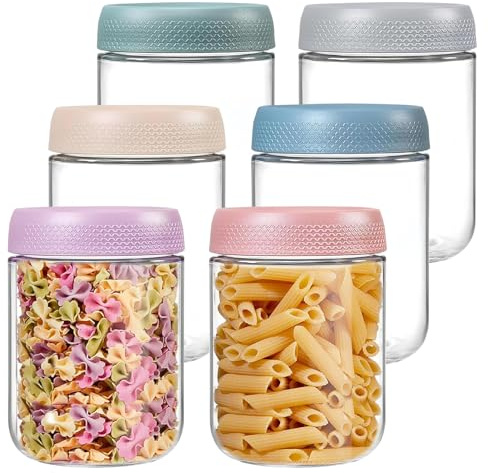 Woobroo Set of 6, 500ml/16 oz Overnight Oats Jar Glass Jars with Lids Leakproof Glass Storage Jars, for Overnight Oats, Yoghurt, Cereal, Milk, Fruit, Snacks, Juice
