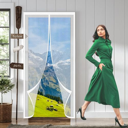 Zanzariera Magnetica per Porta Blindata 80 x 200 cm con Adesivo, Facile da Installare Tende Zanzariere con Calamita per Casa Ufficio, Bianco