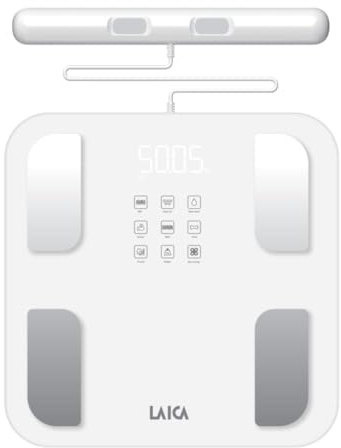 LAICA PS7126 Bilancia Pesapersone Smart - 30 Parametri, Bianca | Analisi composizione corporea impedenziometrica, 8 elettrodi, manubrio retraibile, app Fitdays+, portata massima 180kg
