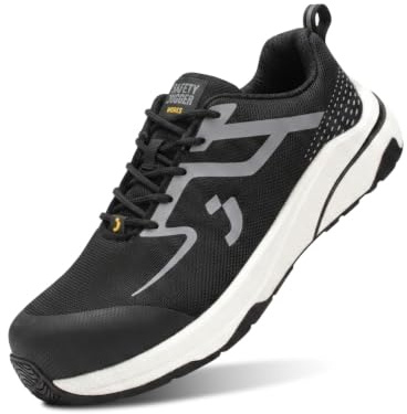 SAFETY JOGGER - Freedom S1PS - Leichte Sicherheitsschuhe - Schwarz | Atmungsaktive und Bequeme Arbeitsschuhe Herren und Damen mit Kunststoffkappe, breiter Zehenkappe, ESD und Barfuß Design