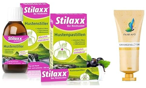 Hustenstiller-Kombi, 28 Pastillen und 200 ml Saft inkl.einer hochwertigen Handcreme Marke Faar-Apo bei Reizhusten und trockenem Husten - reizlindernde Wirkung bei Hustenreiz bei Tag & Nacht