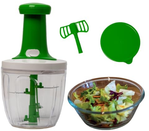 BIOVIRA Hachoir Manuel Pression 1L 5 Lames Inox + 2e Bol Couvercle + Ebook, Made in Italy - mini hachoir manuel coupe oignon chopper pratique !
