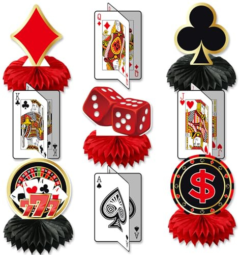 Nymora 9 Stück Casino Motto Party Deko, 3D Honeycomb Poker Ornamente Tischdekoration für Casino Royale Las Vegas Party, Pokerabend, Roulette Spiel