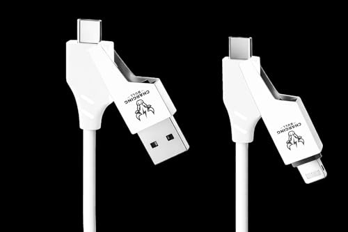 Charging Bull 4 in 1 Charging Cable, compatible with iPhone, Android, iPad, Tablets, Laptops, Macbooks, Airpods, game controllers, headphones, 65W, 1.5m, White, AppleCarplay/Android Auto, 4in1, 4-in-1