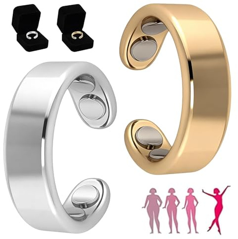 xinrongda 2pcs Ring Damen Wechseljahre, Wechseljahre Magnetring, Antistress Ring, Fitnessring für Damen, VitalRing Zur Angstreduktion & besseren Schlafen, Geschenk für Frauen(Gold,Silber)