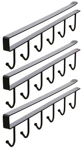 3 Pack Mug Holder Under Cabinet, Cup Holder Under Cupboard & Shelf - No Drilling Mug Storage Rack, Space-Saving Mugs Drying Hanger Display Rack for Kitchen Cupboard, Coffee Bar, Restaurant, Cafe, RV