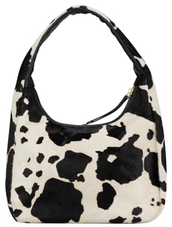 Jost Leder Schultertasche Umhängetasche Furry Cow Hobo Bag Black mehrfarbig