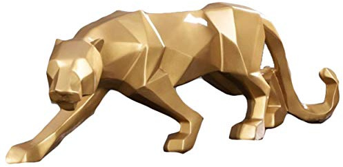 FJWYSANGU Abstrakte Leopardenstatuen, Panther-Skulptur, handgearbeitet, Tier, Harz, moderne Heimdekoration, groß, goldfarben