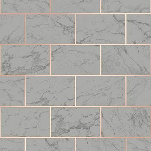 3D Effect Brick Tile Wallpaper Charcoal Marble Rose Gold Metallic Vinyl from YöL