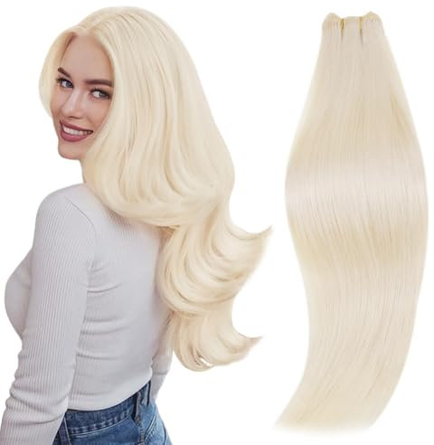 RUANTURE Human Hair Weft Extensions Blonde Sew in Hair Extensions Remy Human Hair White Blonde Double Weft Hair Extensions Real Human Hair Blonde 22 Inch 100 Gram