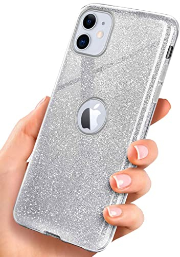 ONEFLOW Glitter Case für iPhone 11 Glitzer Handyhülle mit Kameraschutz, Stylische Hülle Glitzernd, Dünne TPU Schutzhülle für Damen, Glitzerhülle Qi kompatibel, Silber