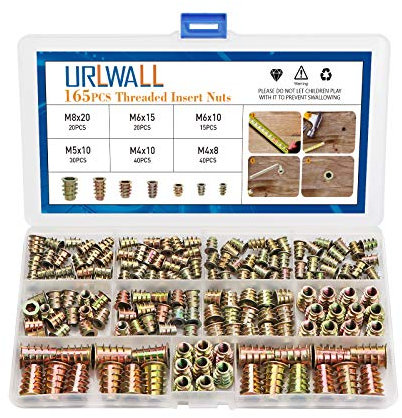 URLWALL Kit d'outils d'assortiment de écrous filetés M4/M5/M6/M8 pour meubles à vis dans l'écrou en bois Inserts de boulons de fixation à douille hexagonale pour meubles en bois Assortiment 165PCS