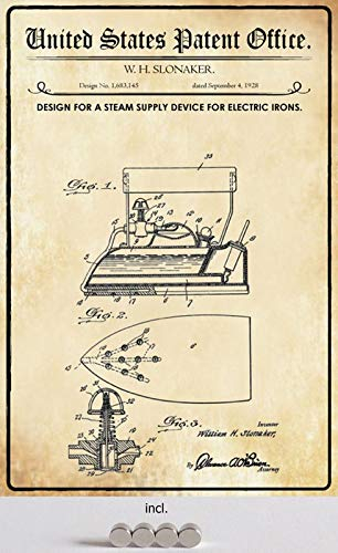 Generisch Cartel de Chapa de 20 x 30 cm, Curvado, Incluye 4 imanes de Patente, Dispositivo de Suministro de Vapor para Plancha 1928, decoración de Regalo