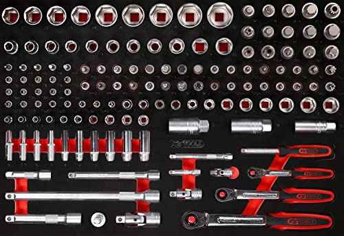 KS Tools 811.0139 1/4'' + 3/8'' + 1/2'' Steckschlüssel-Satz in Schaumstoffeinlage, 139-tlg