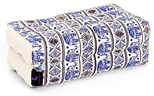 Leewadee Meditationskissen Yogakissen Yoga Block Yoga Zubehör Yoga Klotz Yoga Kissen Ökologisches Naturprodukt Thaikissen Nackenkissen, Kapok, 35 x 18 x 12 cm, Blau Weiß
