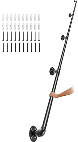 VEVOR Pasamanos Escalera 396 cm Pasamanos de Pared Acero al Carbono Acabado Mate Carga 200 kg Pasamanos Estilo Industrial ?32 mm Pasamanos Montaje en Pared Kit Completo Negro para Interior y Exterior
