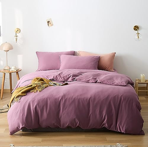 Cottonight Lila Bettdecken-Set King Dusty Purple Bettwäsche-Set Hellmalven-Baumwolldecke Steppdecken Dunkel Flieder Lila Weich Atmungsaktiv 3-teiliges Bettdecken-Set für King-Size-Bett