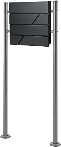 ECD Germany Standbriefkasten mit Zeitungsfach, Design Briefkasten mit Pfosten, Briefkastenanlage, Briefkastenständer Silber Höhe 120cm, Postkasten Anthrazit 37x11x37cm, Edelstahl, Pulverbeschichtung