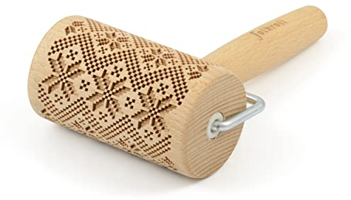 Folkroll Teigrolle Skandinavien Muster, Mini, 9.5 cm, Nudelholz, Prägerolle, Muster, Motiv, Rolle, Buchenholz, 330654