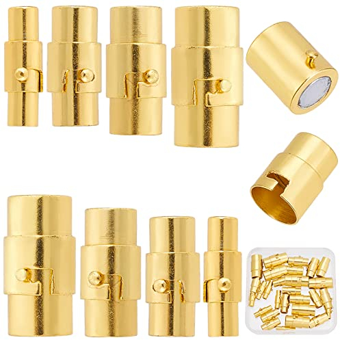 SUNNYCLUE 1 Box 32 Sets 4 Größen Kumihimo Endkappen Schmuck Magnetverschlüsse Lederband Endkappe Magnetverschlüsse Für Die Schmuckherstellung 3 mm 4.8 mm 6 mm 8 mm Goldene Armband-Halsketten-Verlänger