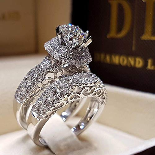 Sdouefos Luxuriöse Retro-Ringe aus 925er-Sterlingsilber mit AAA-Zirkonia-Diamanten, Verlobungsring-Set für die Ewigkeit, 2 Stück (L 1/2)