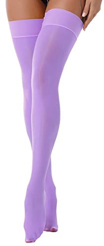 CHICTRY Womens Shiny Oil Hold Up Stockings Thigh High Silk Long Socks Pantyhose Underwear Clubwear 2# Lavender One Size