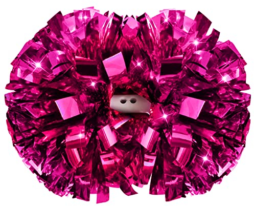 aiviwiai Pompons Cheerleading mit Taktstockgriff – metallische, flauschige Cheer-Pompons für Erwachsene und Kinder – Cheerleader-Pompons für Cheer Squad Daily Training Team Spirit (12,7 cm/Hot Pink)
