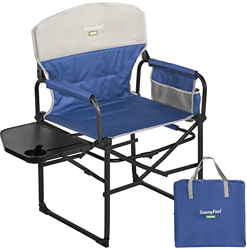 SUNNYFEEL Camping Directors Chair, Heavy Duty,Oversized Portable Folding Chair with Side Table, Pocket for Beach, Fishing,Trip,Picnic,Lawn,Concert Outdoor Foldable Camp Chairs（Navy Blue）