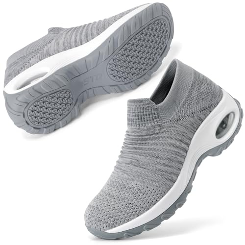 STQ Womens Trainers Walking Shoe with Memory Foam Mix Medium Grey UK 7