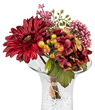 Blütenzweig Blumenstrauß Kunstblüte Kunstblumen Strauß Gerbera 26cm Bordeaux