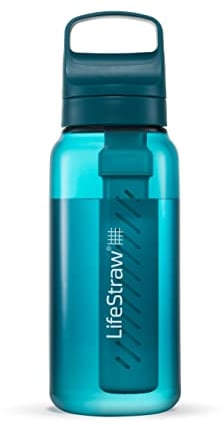 LifeStraw Go Series – Gourde filtrante sans BPA 1l pour les voyages et l’usage quotidien. Élimine les bactéries, les parasites et les microplastiques. Améliore le Goût, Laguna Teal (bleu pétrole)