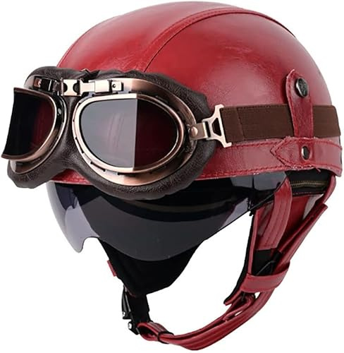 Halbschalenhelm Brain-Cap DOT/ECE-Zertifizierter Moped Helm Mit Brille ABS-Helmkörper Für Erwachsene Herren Damen Einstellbar Schnellverschluss-Gurt für Moped Cruiser Biker ( Color : Q , Size : 59~60c