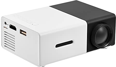 Mini Projecteur, Projecteur Vidéo LED Portable YG300, Projecteur de Cinéma Maison Extérieur 1080P 400-600LM Haut-parleurs Stéréo Intégrés, pour Cour, Voyage, Camping, etc. (Noir et Blanc)