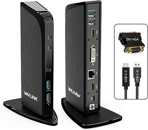 WAVLINK Docking Station 3 Monitor, USB-C/USB 3.0 Universale Con 4K HDMI, 2K HDMI, DVI, 100W PD, Ethernet Gigabit, Audio/Mic Per Mac Windows
