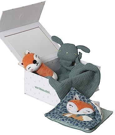 VERTBAUDET Coffret cadeau 3 pièces : doudou lange + hochet + livre imagier Forêt Enchantée TU